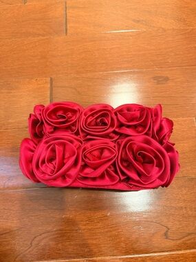 Red Floral Satin Clutch Bag